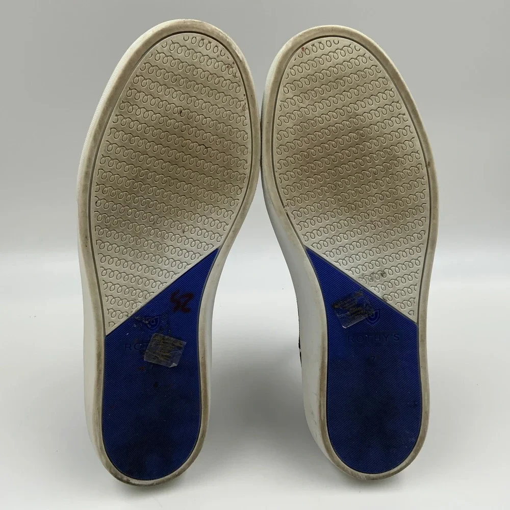 Rothys The Sneaker Black Knit Slip On Shoes Blue Stripe Women 7